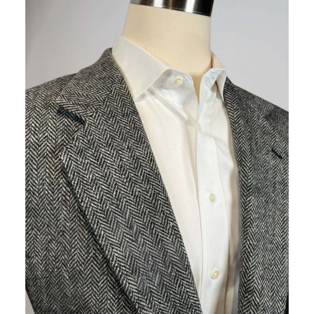 Vintage Tweed Herringbone Robert Stack 42L Gray Wool Sport Coat - Picture 7 of 16